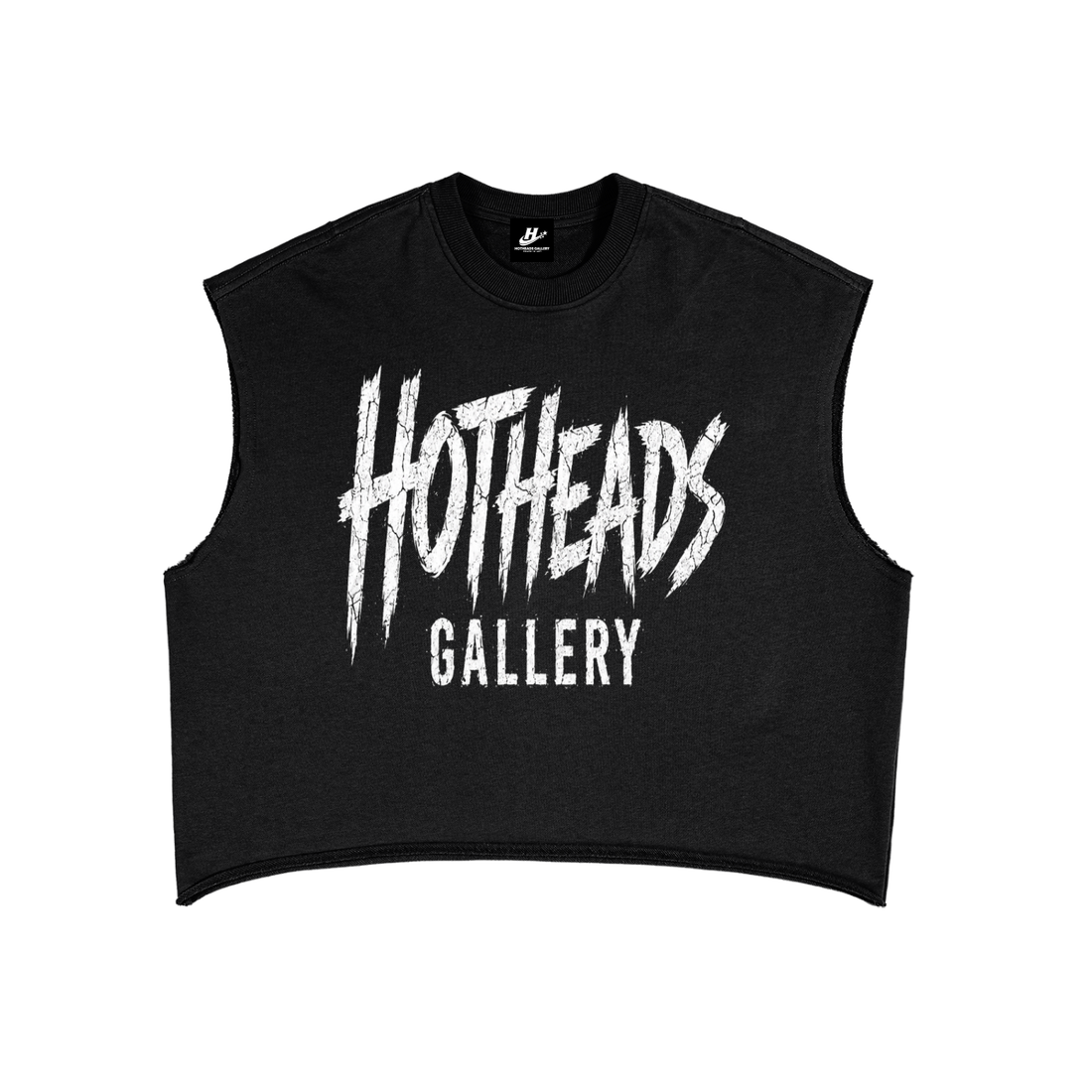 Front of black Chaos in Art Boxy Tank with white Hotheads Gallery graphic