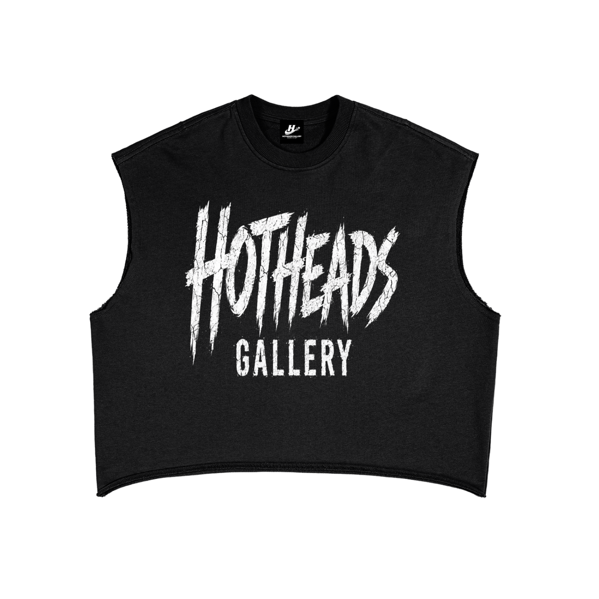 Front of black Chaos in Art Boxy Tank with white Hotheads Gallery graphic